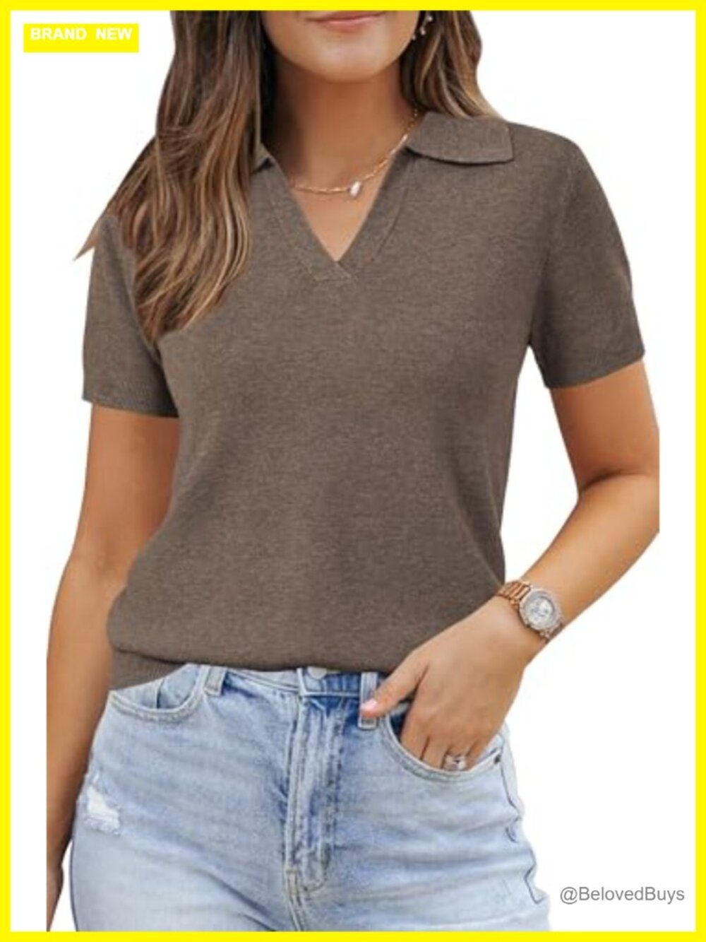 Wool Blend Polo Sweater Business Casual Pullover Short Sleeve